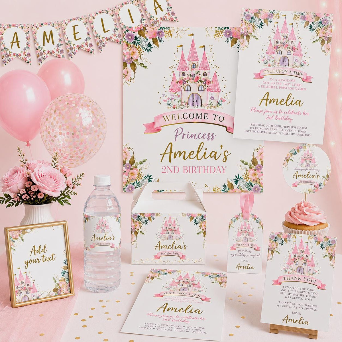 Princess Birthday Party Bundle Editable Templates for any age, Instant Download