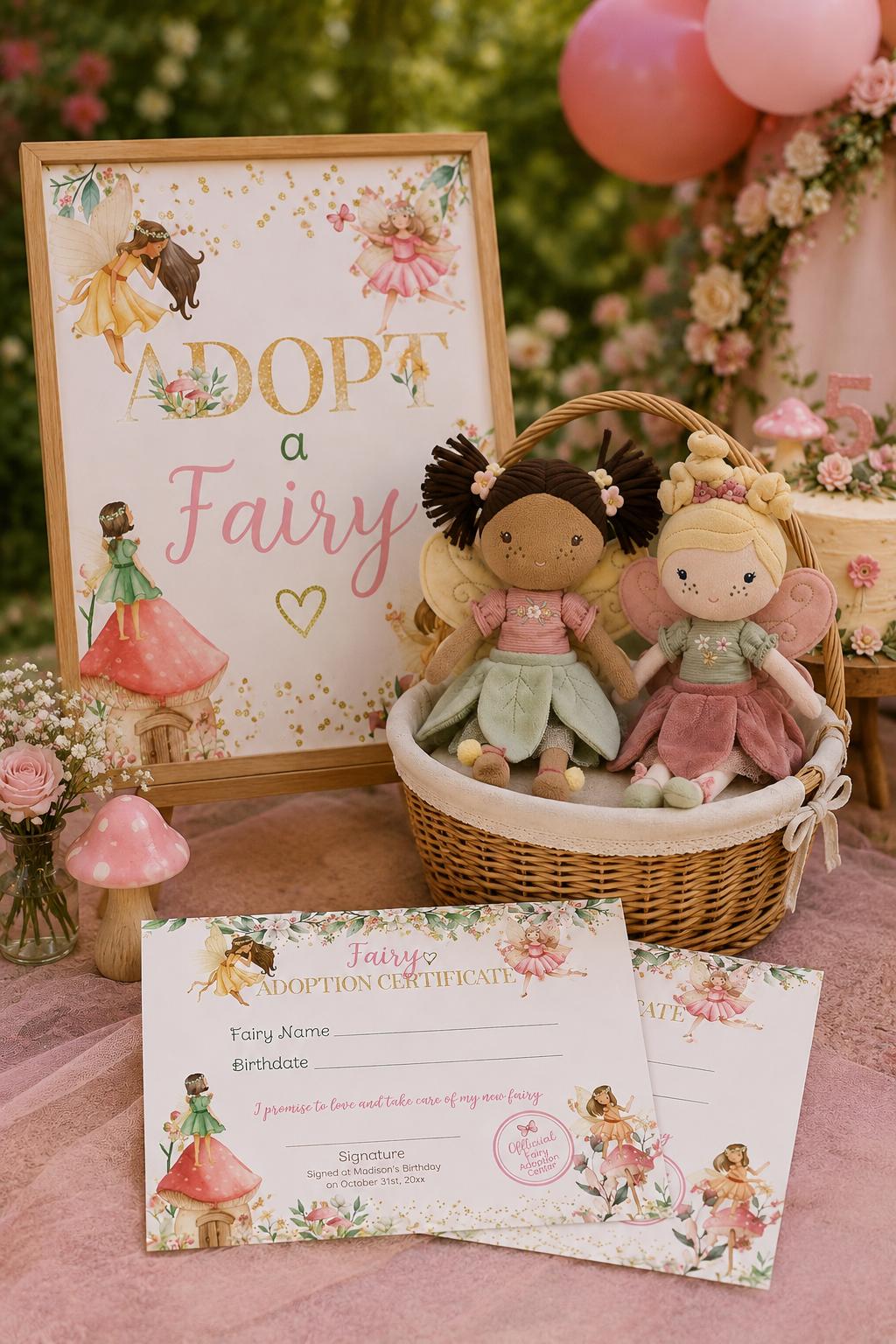 Fairy Adoption Sign and Certificate, Floral Garden Party (Digital Sign)