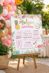 Flamingo 1st Birthday Milestone Board, Editable Tropical Sign (Instant Download)