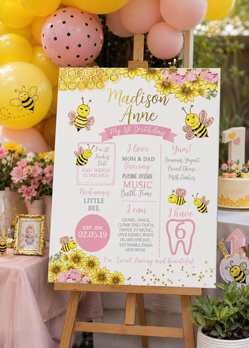 Little Bee 1st Birthday Board, Editable Sign (Digital Download)
