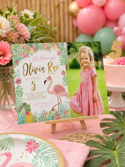 Flamingo Photo Birthday Invitation, Editable Tropical Party (Digital Download)
