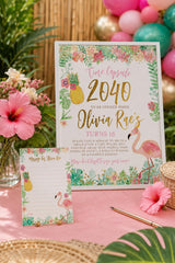 Flamingo Birthday Time Capsule Sign and Cards, Tropical Party (EDITABLE Digital Download)