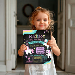 Unicorn First Day of School Sign, Editable Board (Digital Download)