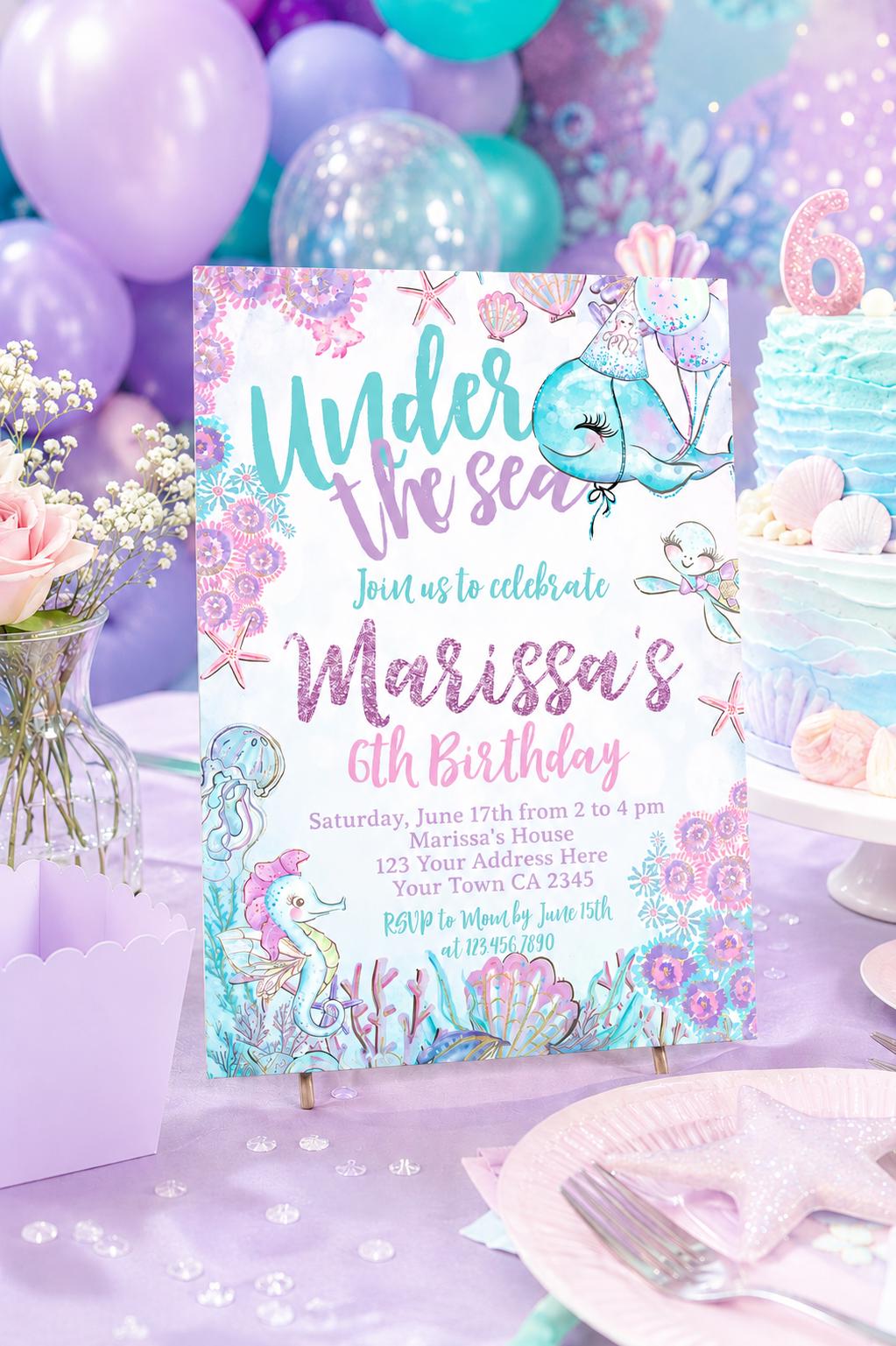 Under The Sea Birthday Invitation, Sea Animals (Editable, Instant Download)