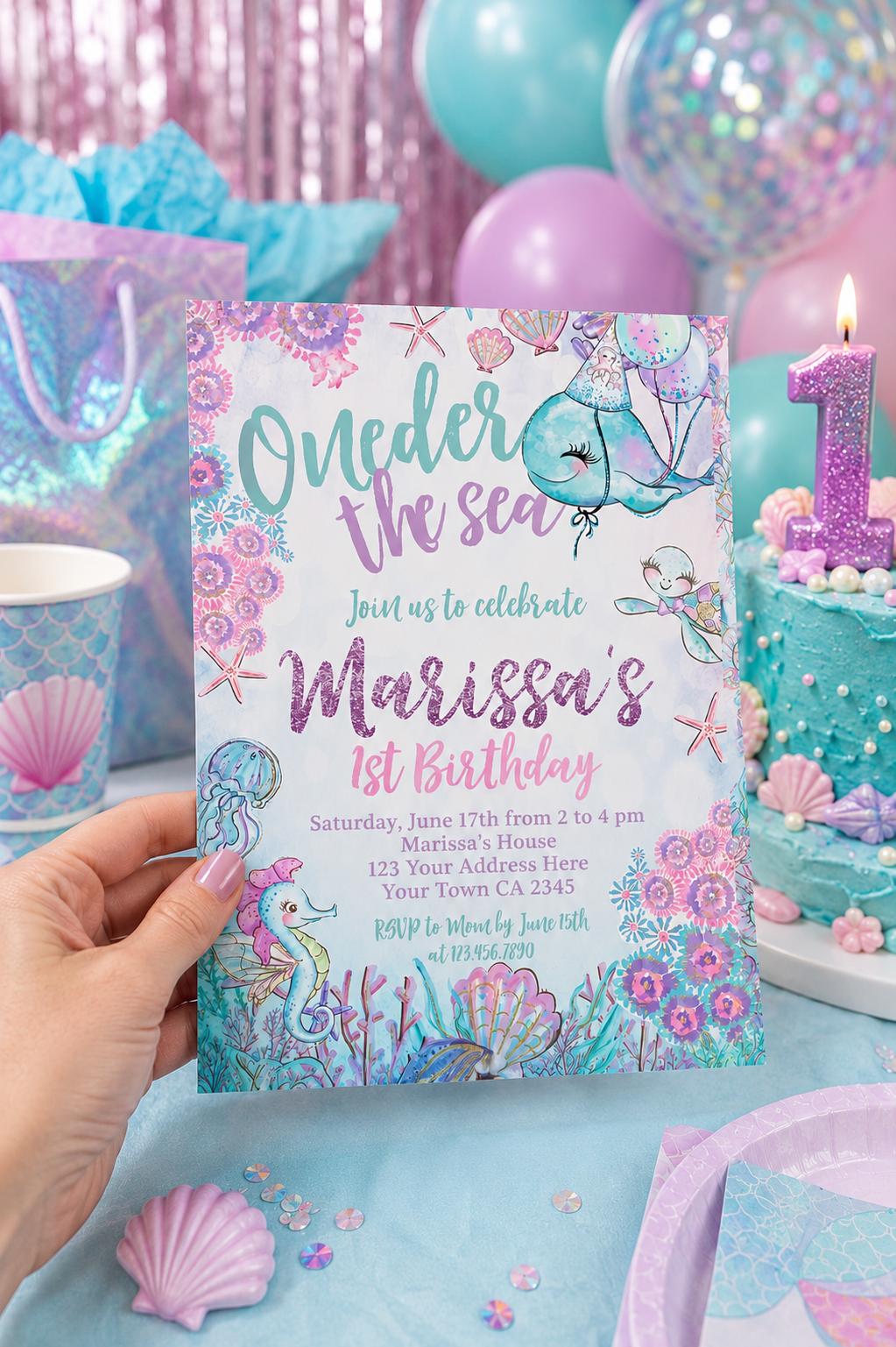 Under The Sea 1st Birthday Invitation, Whale Party (Editable, Instant Download, Printable)