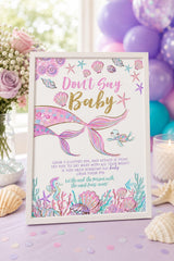 Mermaid Baby Shower Game, Don't Say Baby Sign (Instant Download)