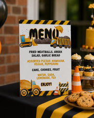 Construction Birthday Party Menu Sign: Editable Food Table Decor (Digital Instant Download)