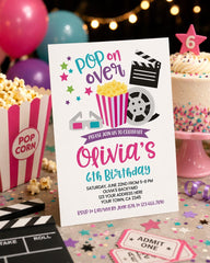 Editable Movie Birthday Invitation, Cinema Party (Instant Download)