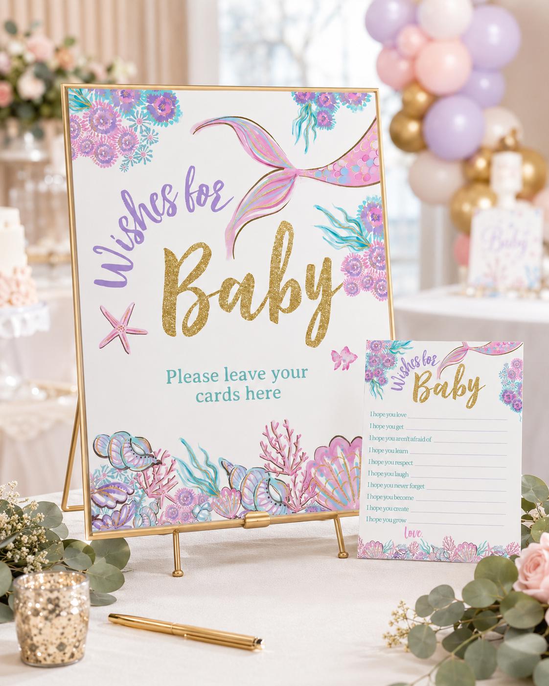Mermaid Baby Shower Wishes Card, Editable Baby Sprinkle Game (Digital Download)