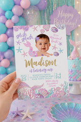 Editable Mermaid Birthday Invitation with Photo (Instant Download)