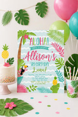 Editable Luau Birthday Invitation, Tropical Beach Party (Instant Download)