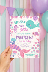 Under The Sea Birthday Invitation, Sea Animals, Editable Template (Instant Download)
