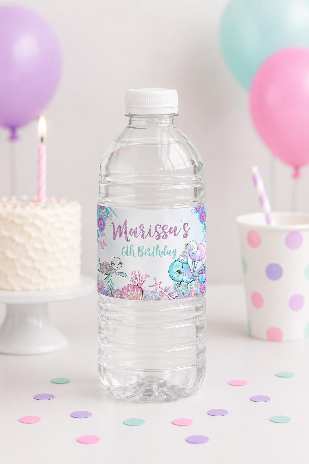 Under The Sea Birthday Water Bottle Label, Editable Template Mermaid Theme (Digital Instant Download)