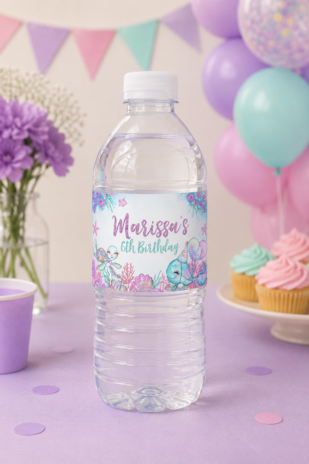 Under The Sea Birthday Water Bottle Label, Editable Template Mermaid Theme (Digital Instant Download)
