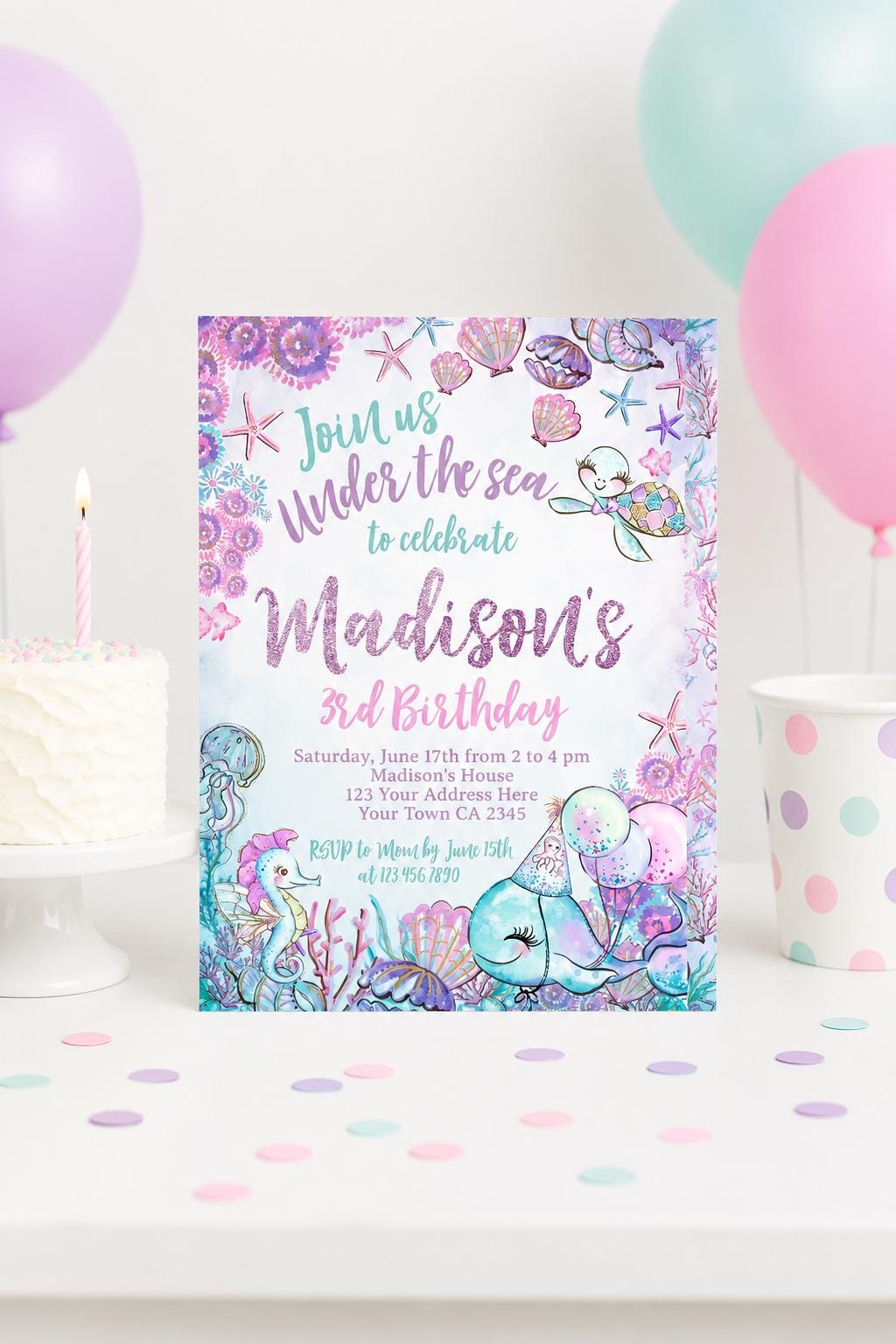 Under the Sea Birthday Invitation, Sea Animals Party (Digital Download)