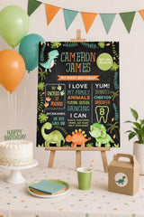 Dinosaur First Birthday Milestones Board, Editable Template (Digital Instant Download)