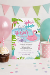 Flamingo Pool Party Invitation EDITABLE Template, Summer Birthday (Digital Instant Download)