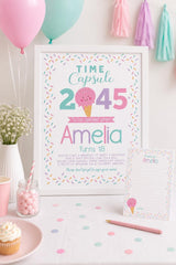 Ice Cream Time Capsule Sign, Birthday Party Decor (EDITABLE, Digital Download)