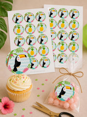 Luau Cupcake Toppers, Hawaiian Birthday Party Stickers (Digital Download)