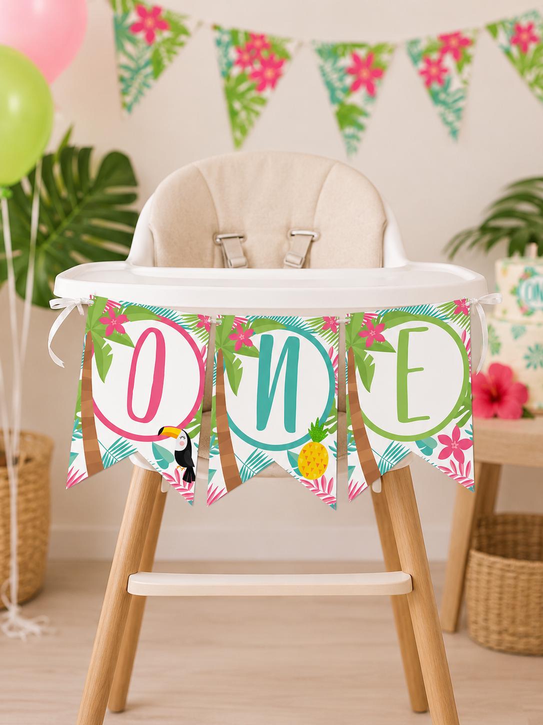 Luau ONE Banner, Tropical First Birthday Decoration (Instant Download)
