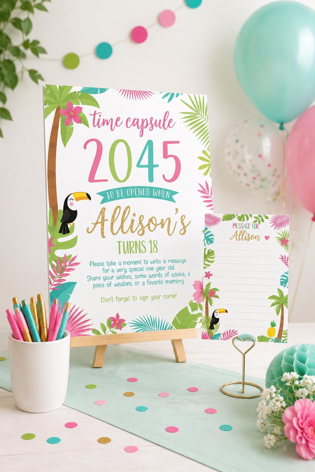 Luau Time Capsule Sign and Cards Editable Template Party Activity, Instant Download