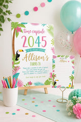 Luau Time Capsule Sign and Cards Editable Template Party Activity, Instant Download