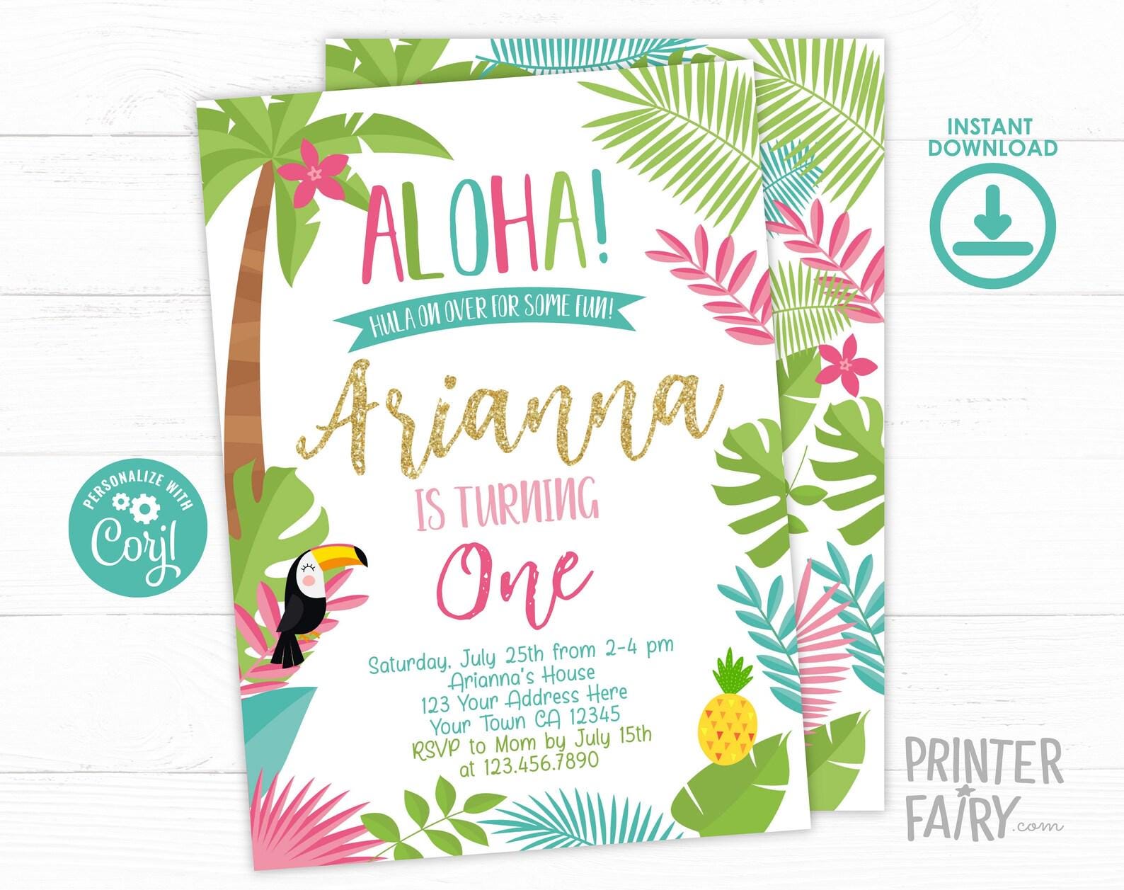Luau Birthday Party Bundle: Editable Invitation, Signs, Toppers (Instant Download)