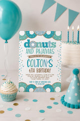 Donuts and Pajamas Birthday Invitation, Editable Donut Party (INSTANT DOWNLOAD)