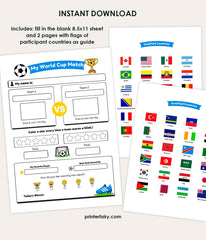 World Cup Printable Activity Sheet, Soccer Match Tracker, Party Game (Digital Download)