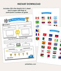 World Cup Printable Activity Sheet, Soccer Match Tracker, Party Game (Digital Download)