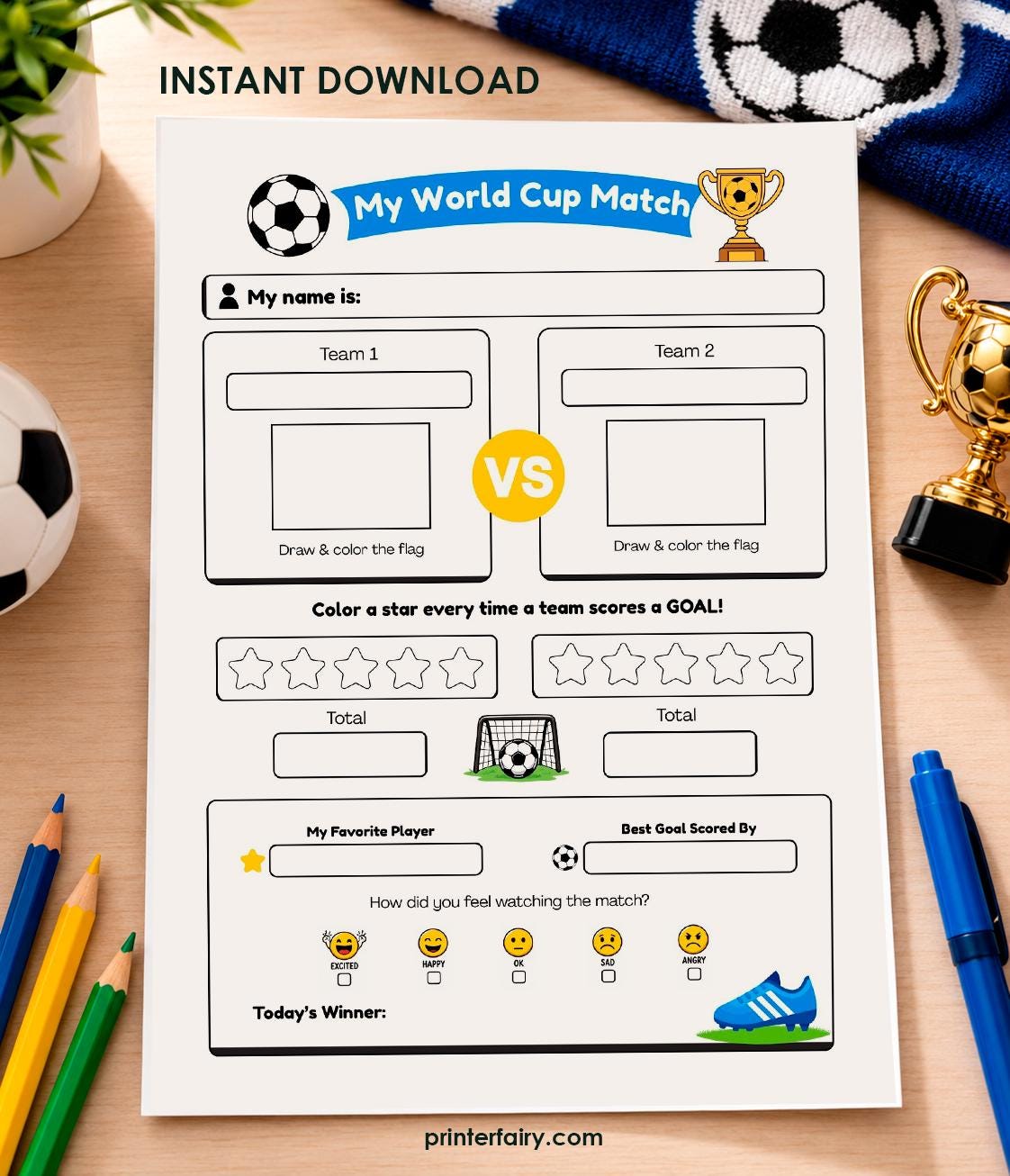 World Cup Printable Activity Sheet, Soccer Match Tracker, Party Game (Digital Download)