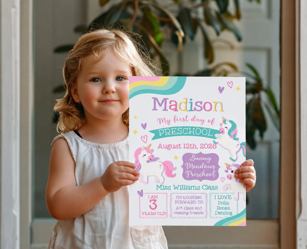 Unicorn Back to School Sign, First Day, ANY GRADE (Editable, Instant Download)