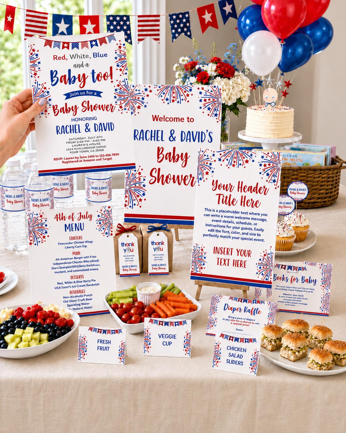 4th of July Baby Shower Editable Party Kit (Digital Download)
