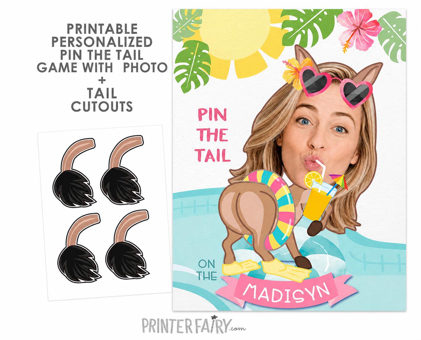 Personalized Pin the Tail Game – Custom Photo Pool Party Poster (Digital Download)