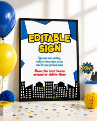 Superhero Birthday Party Sign Editable Template in two colors INSTANT DOWNLOAD