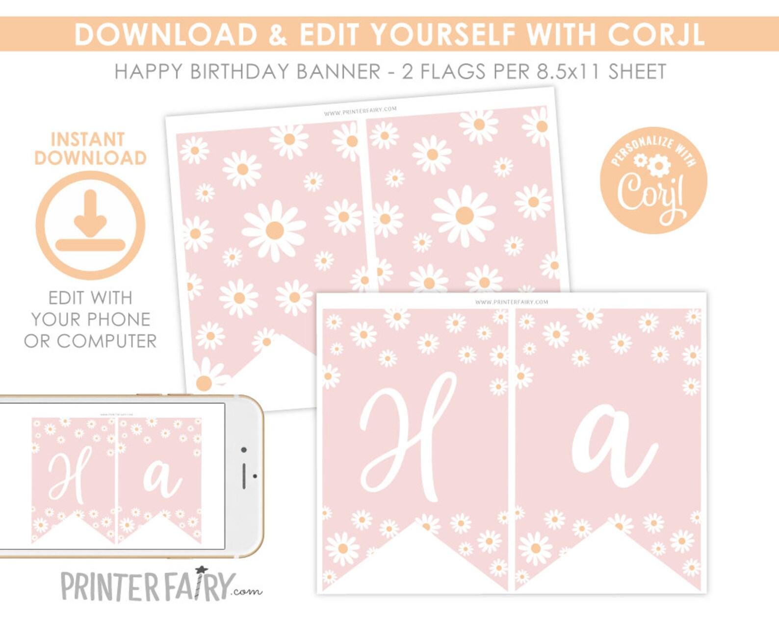 Daisy Party Kit Instant Download | Editable Birthday Templates | Invitation Banner Welcome Sign