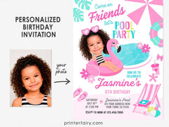 Pool Party Personalized Invitation with Photo for Girl Birthday (Instant Download)