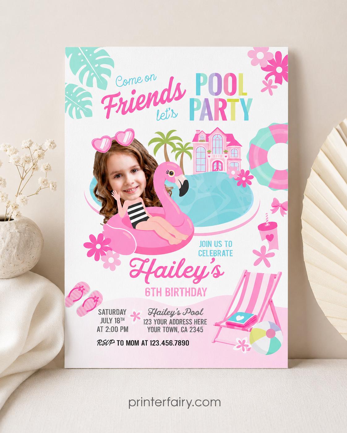 Custom Pool Party Invitation with Photo (Instant Download)