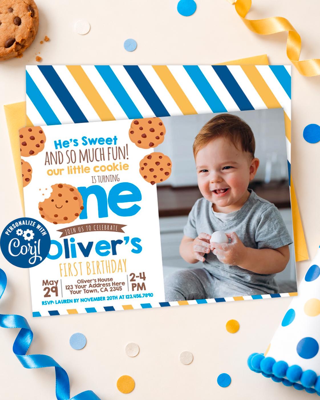 Little Cookie First Birthday Invitation, Photo Invite (Digital)