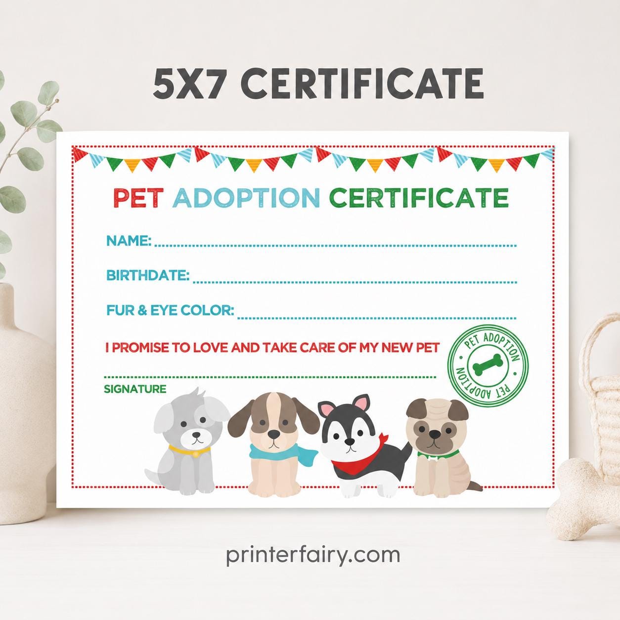 Puppy Adoption Party Prints, Pet Adoption Certificate (Digital files)
