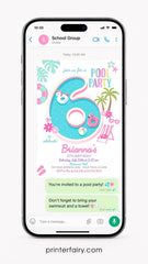 Pool Party Invitation for a 6th Birthday, Editable Template, Instant Download
