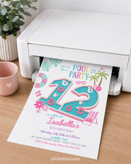 Pool Party Invitation, 12th Birthday Girl, Summer Splash Bash (Digital Download)