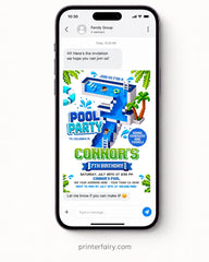 Pixel Pool 7th Birthday Party Invitation, Editable Video Game Invite Template, INSTANT DOWNLOAD