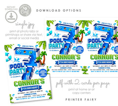 Pixel Pool 7th Birthday Party Invitation, Editable Video Game Invite Template, INSTANT DOWNLOAD