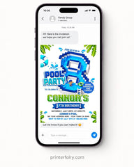 Boy Pool Party 8th Birthday Invitation, Editable Video Game Invite Template, INSTANT DOWNLOAD