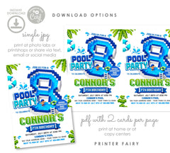 Boy Pool Party 8th Birthday Invitation, Editable Video Game Invite Template, INSTANT DOWNLOAD