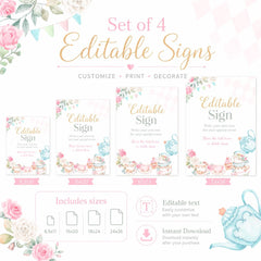 Tea Party Editable Sign Template, Par-Tea Decorations, INSTANT DOWNLOAD