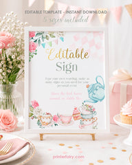 Tea Party Editable Sign Template, Par-Tea Decorations, INSTANT DOWNLOAD