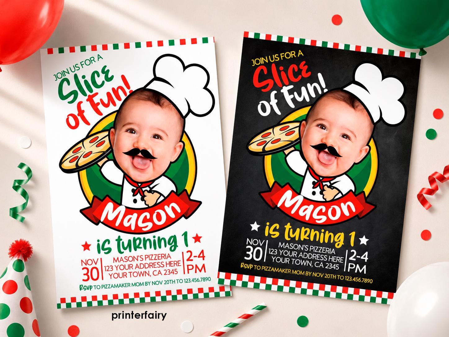 Pizza Party Custom Birthday Invitation with Photo for Any Age (Digital Download)
