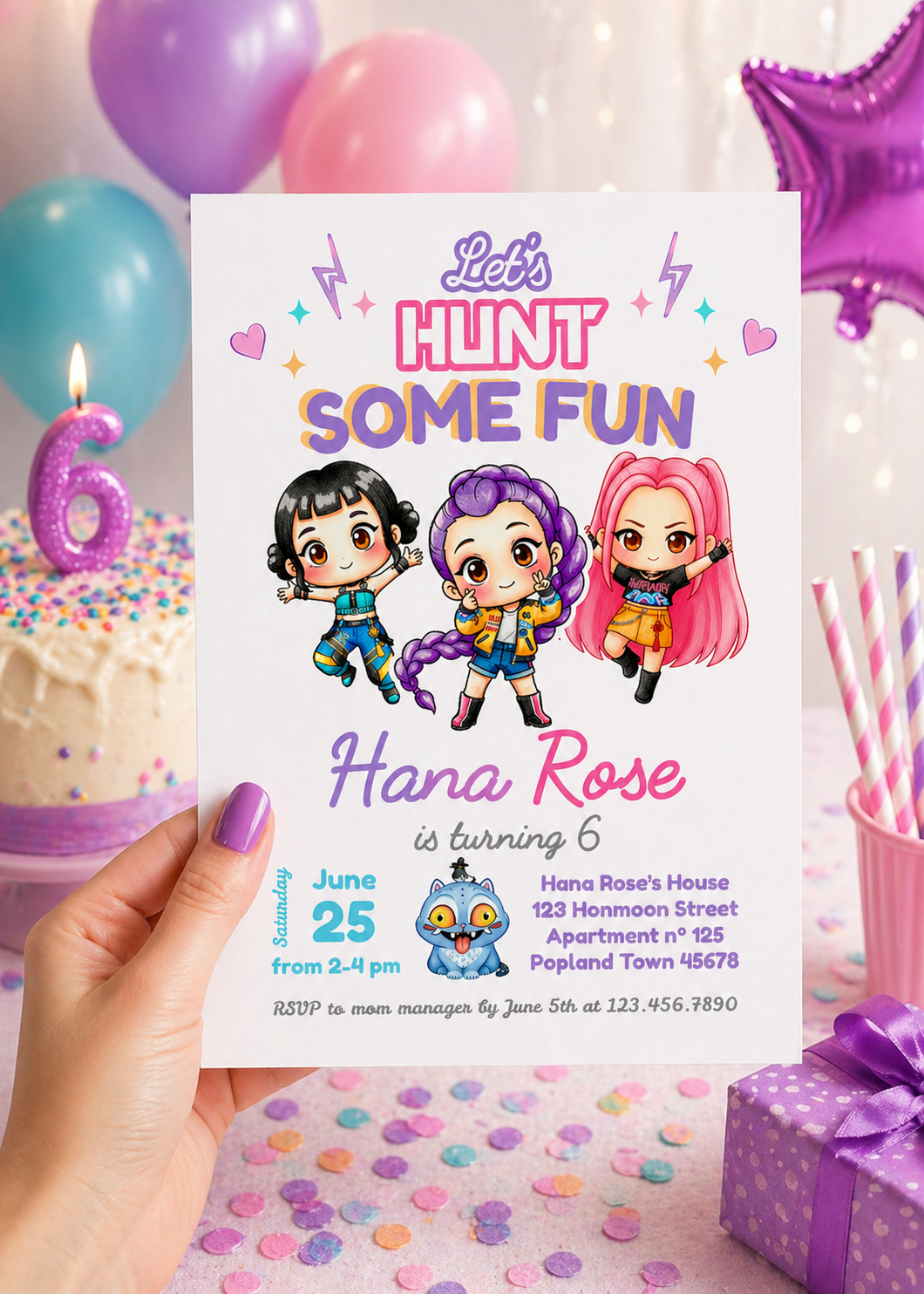 K-Pop Demon Hunters Birthday Invitation